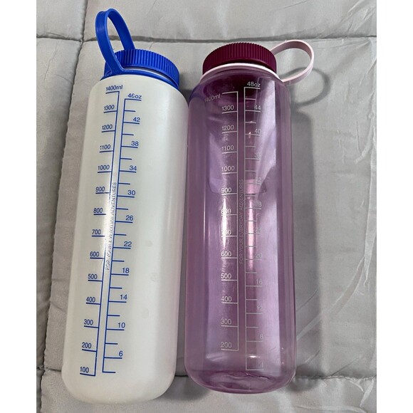 Nalgene Other - Nalgene 48 oz Wide Mouth Plastic Water Bottle Lot of 2 Screw-On Lid Handle